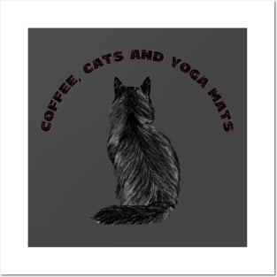 Coffee cats and yoga mats funny yoga and cat drawing Posters and Art